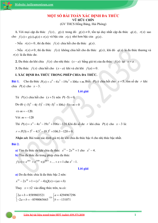 Một số bài toán xác định đa thức